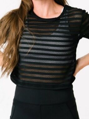 Black Semi-Sheer Striped Knit Crop Top